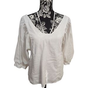 Anthropologie Akemi + Kin Boho V-Strap Peasant Top - White